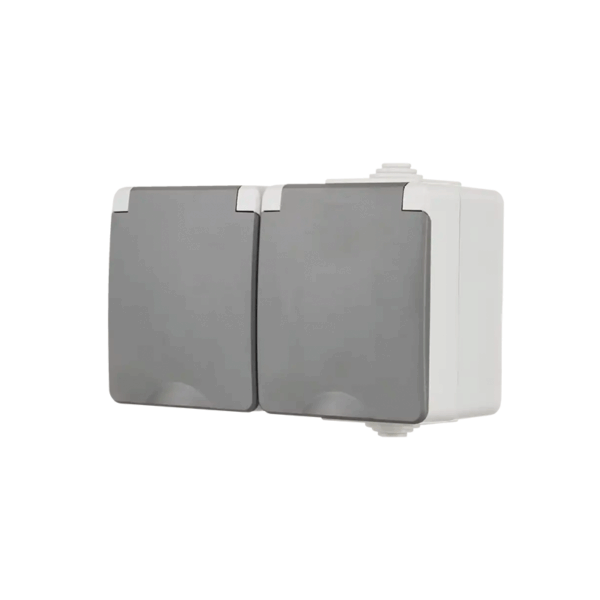 ION INDUSTRIES | OPBOUW WANDCONTACTDOOS 2X | HORIZONTAAL | IP55 | GRIJS - Afbeelding 2