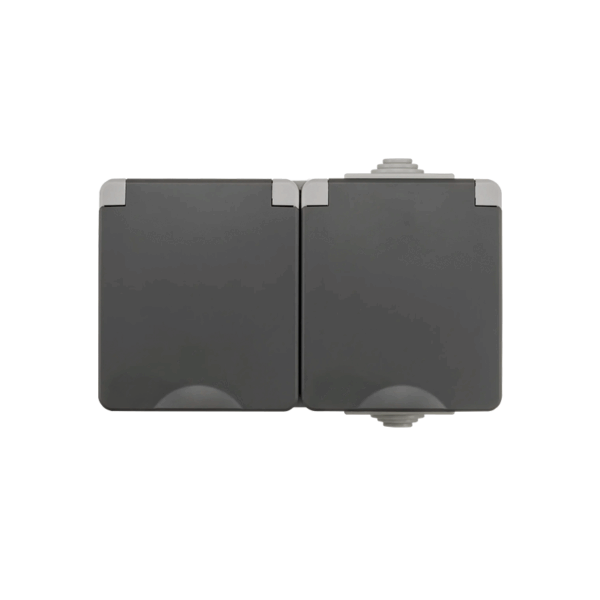 ION INDUSTRIES | OPBOUW WANDCONTACTDOOS 2X | HORIZONTAAL | IP55 | GRIJS