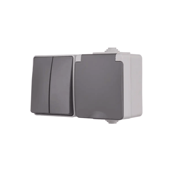 ION INDUSTRIES | OPBOUW WANDCONTACTDOOS + SERIESCHAKELAAR | HORIZONTAAL | IP55 | GRIJS - Afbeelding 3
