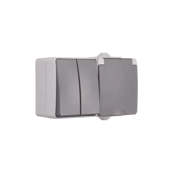ION INDUSTRIES | OPBOUW WANDCONTACTDOOS + SERIESCHAKELAAR | HORIZONTAAL | IP55 | GRIJS - Afbeelding 2