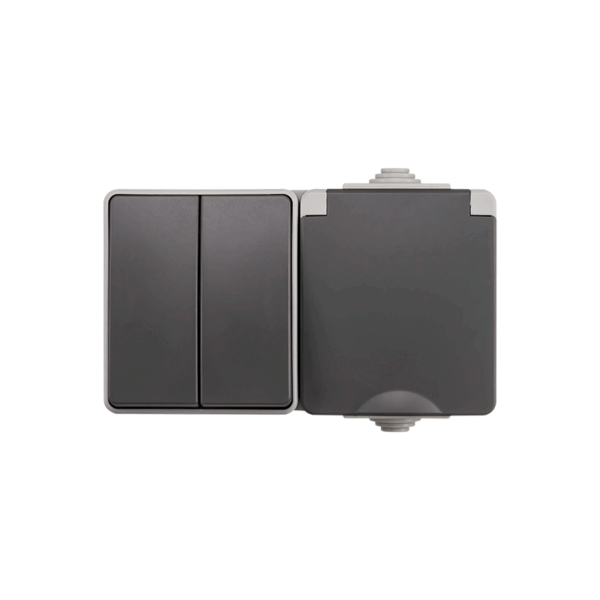 ION INDUSTRIES | OPBOUW WANDCONTACTDOOS + SERIESCHAKELAAR | HORIZONTAAL | IP55 | GRIJS