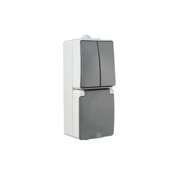 ION INDUSTRIES | OPBOUW COMBINATIE | WANDCONTACTDOOS EN SERIESCHAKELAAR | VERTICAAL | IP 55 | GRIJS - Afbeelding 3