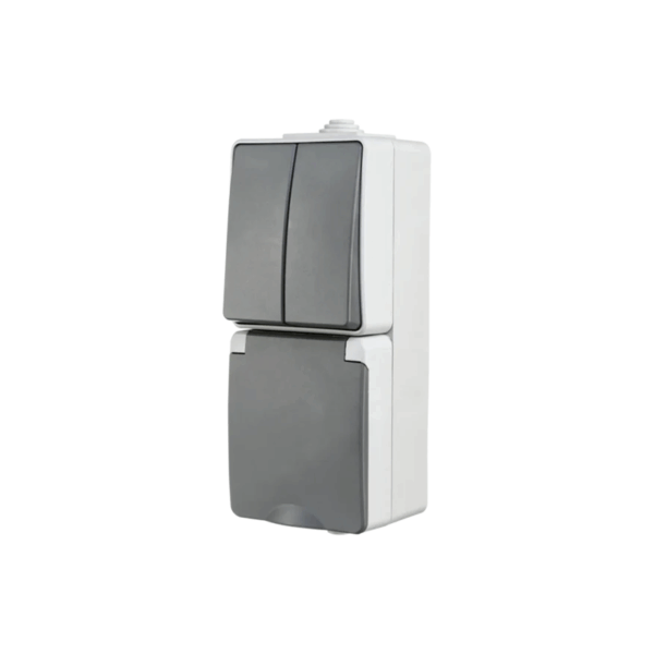 ION INDUSTRIES | OPBOUW COMBINATIE | WANDCONTACTDOOS EN SERIESCHAKELAAR | VERTICAAL | IP 55 | GRIJS - Afbeelding 4