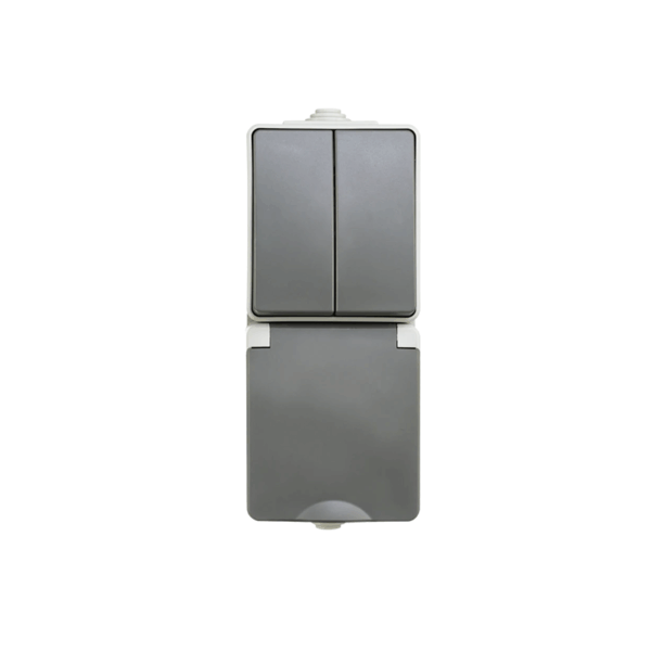 ION INDUSTRIES | OPBOUW COMBINATIE | WANDCONTACTDOOS EN SERIESCHAKELAAR | VERTICAAL | IP 55 | GRIJS