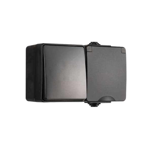 ION INDUSTRIES | OPBOUW WANDCONTACTDOOS + WISSELSCHAKELAAR | HORIZONTAAL | IP55 | ZWART - Afbeelding 2