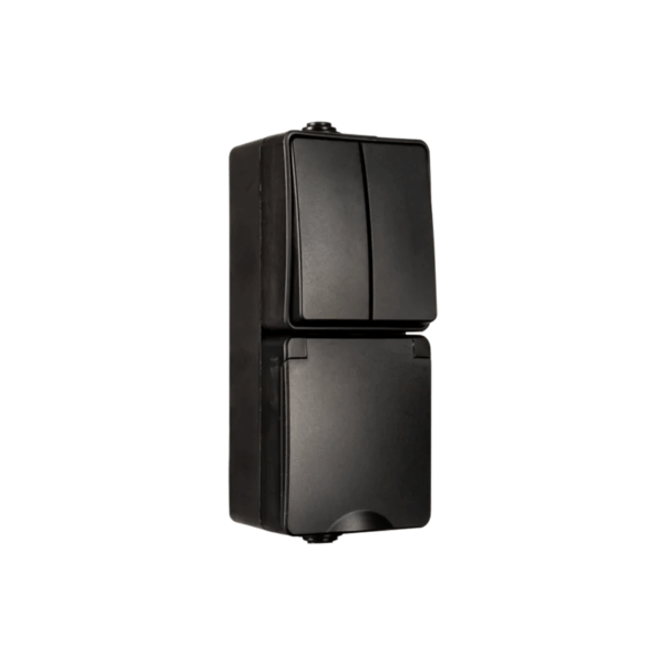 ION INDUSTRIES | OPBOUW COMBINATIE | WANDCONTACTDOOS EN SERIESCHAKELAAR | VERTICAAL | IP 55 | ZWART - Afbeelding 4